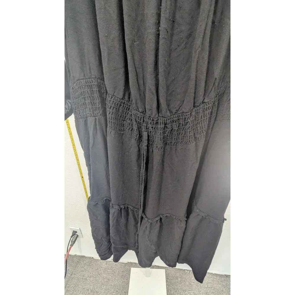 NY Collection Black Smocked Waist Peasant Dress Petite Large‎ PL Tiered Ruffle